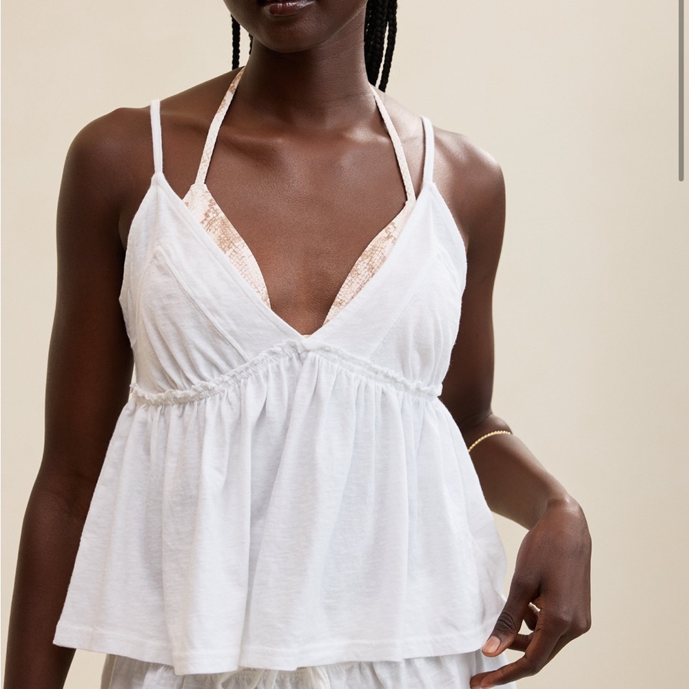 aerie White Halter Babydoll Tank Top